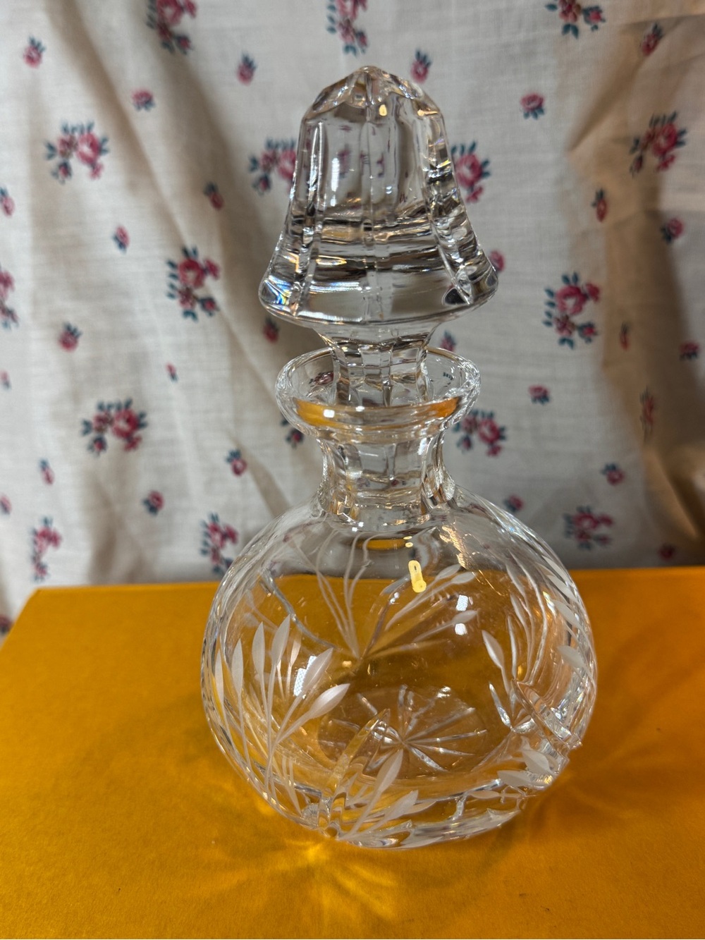 Vintage Crystal Perfume Bottle - Etched Floral Design